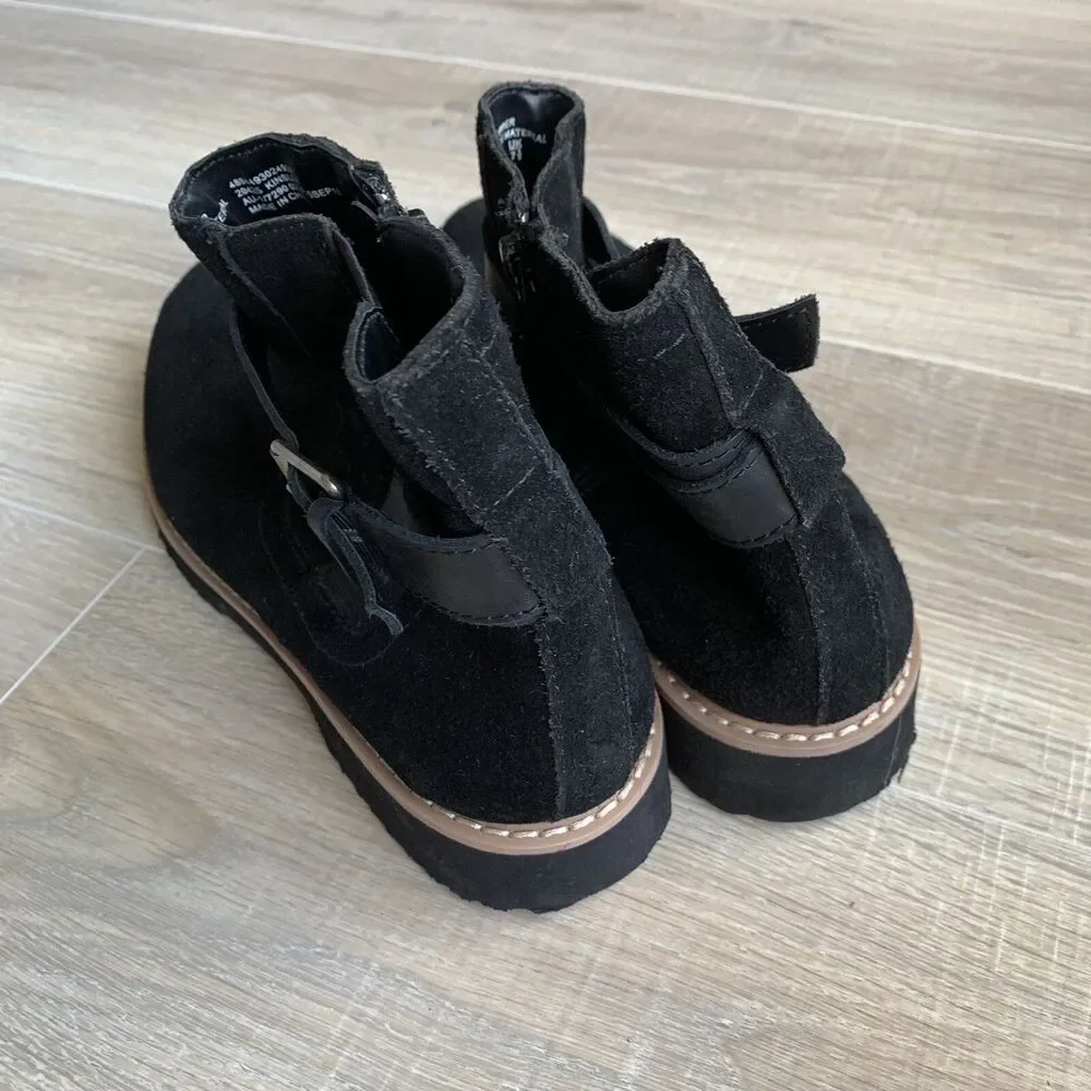 Bongo Kinsley Black Suede Zip Up Booties Sz 9 Boots Buckle